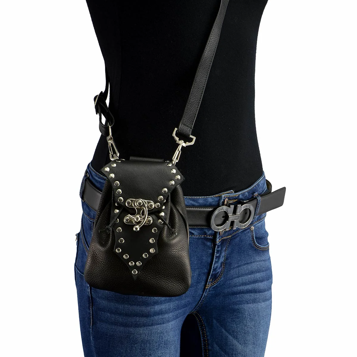 Verified Milwaukee Leather MP8856 Women’s ‘Studded’ Black Leather Drop Set Belt Bag Innovative