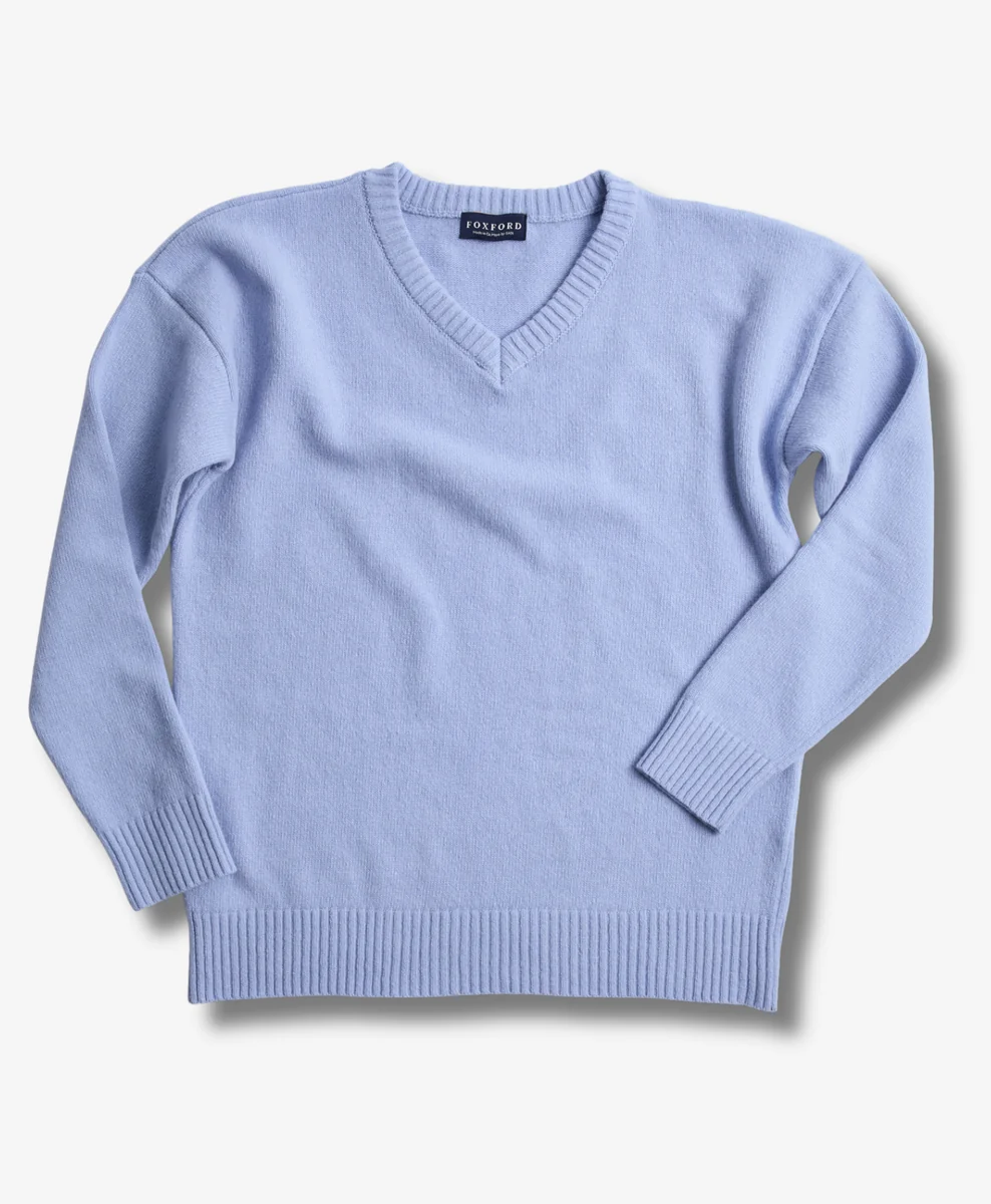 Exceptional Foxford Classic Blue Lambswool V-Neck Fast