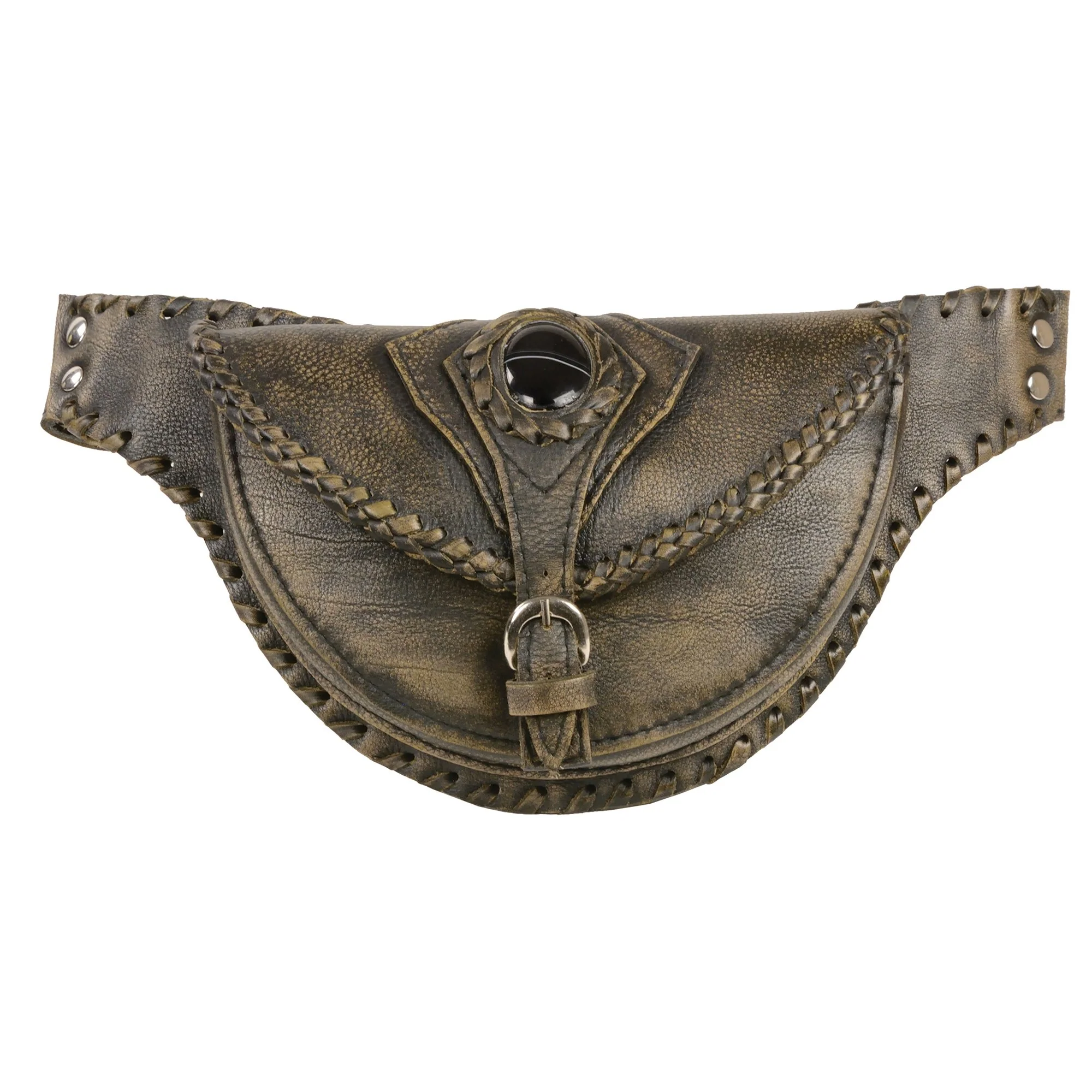 Smart Milwaukee Leather MP8835 Women’s Distress Brown Leather ‘Braided’ Hip Belt Bag Fine Crafted