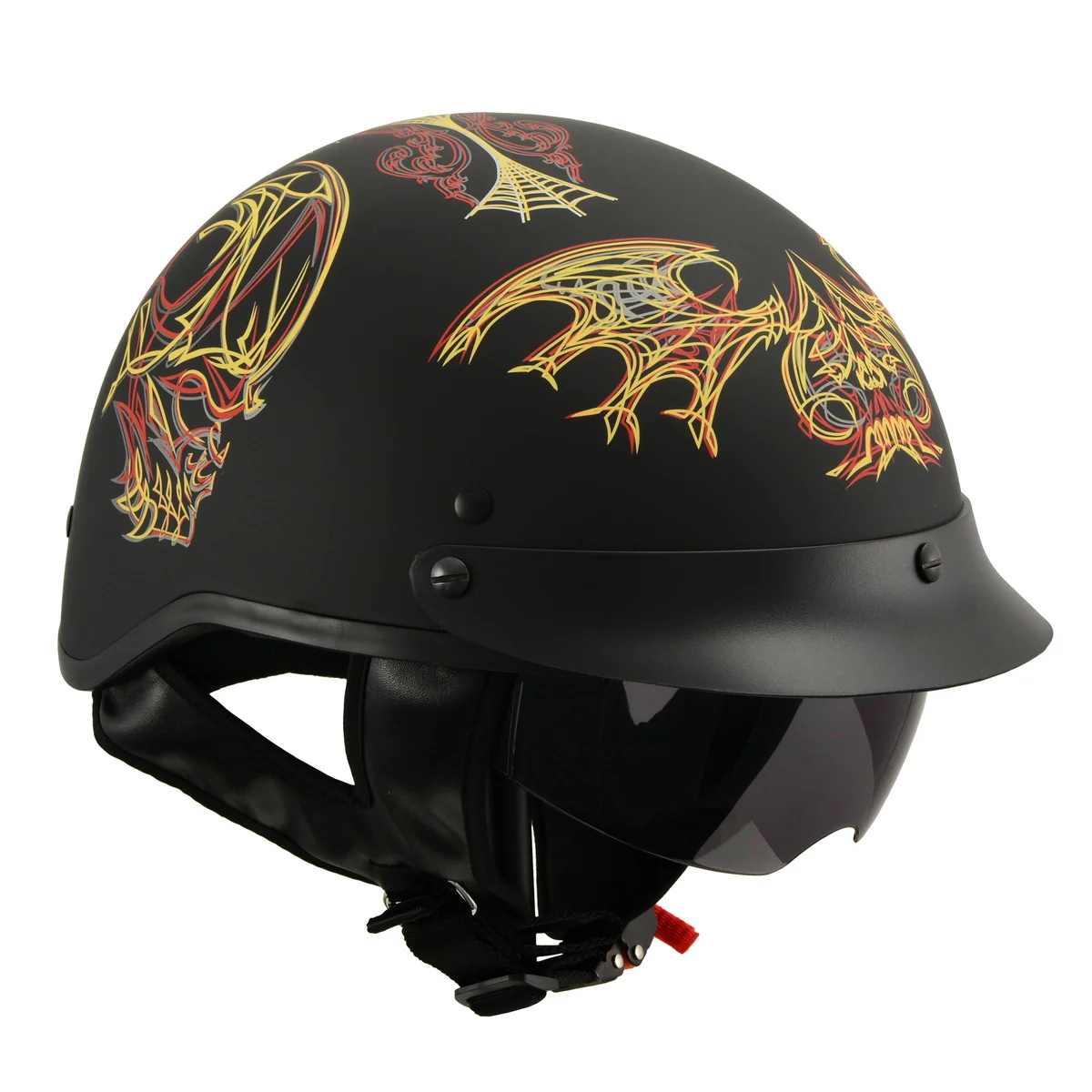 Powerful Milwaukee Helmets MPH9724DOT Skull Graphic Matte Black Half Helmet DOT w Drop Down Sun Visor Fine
