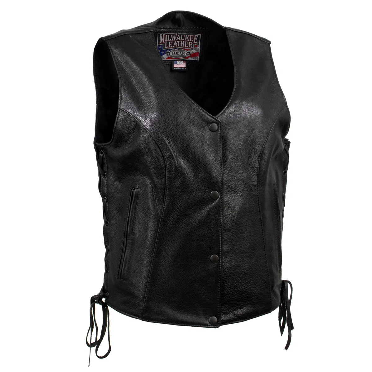 Fine Milwaukee Leather USA MADE MLL5002 Women’s Black Kitten Leather Motorcycle Vest with Side Laces Fine Crafted
