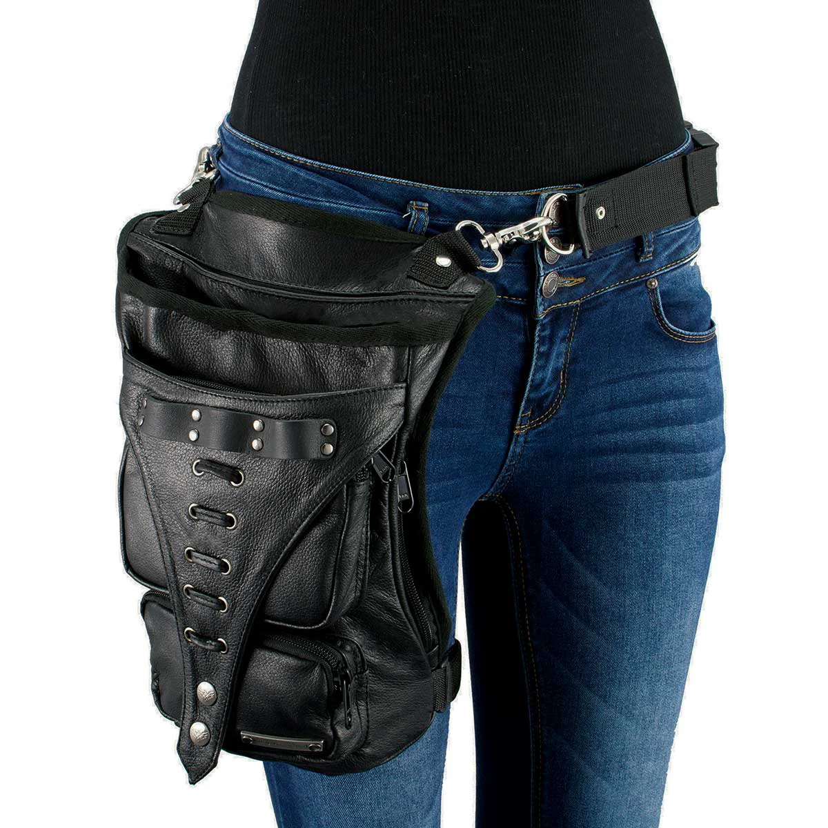 Reusable Milwaukee Leather MP8898 Black Leather Conceal and Carry Thigh Bag with Waist Belt Efficient
