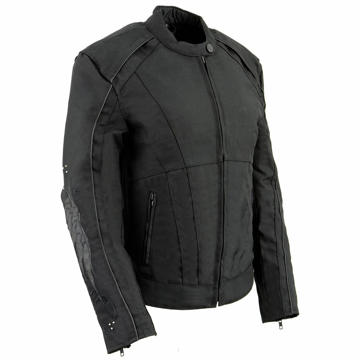 Pure Milwaukee Leather MPL1954 Women’s ‘Studded Wings’ Black Textile Moto Jacket Eco-Friendly