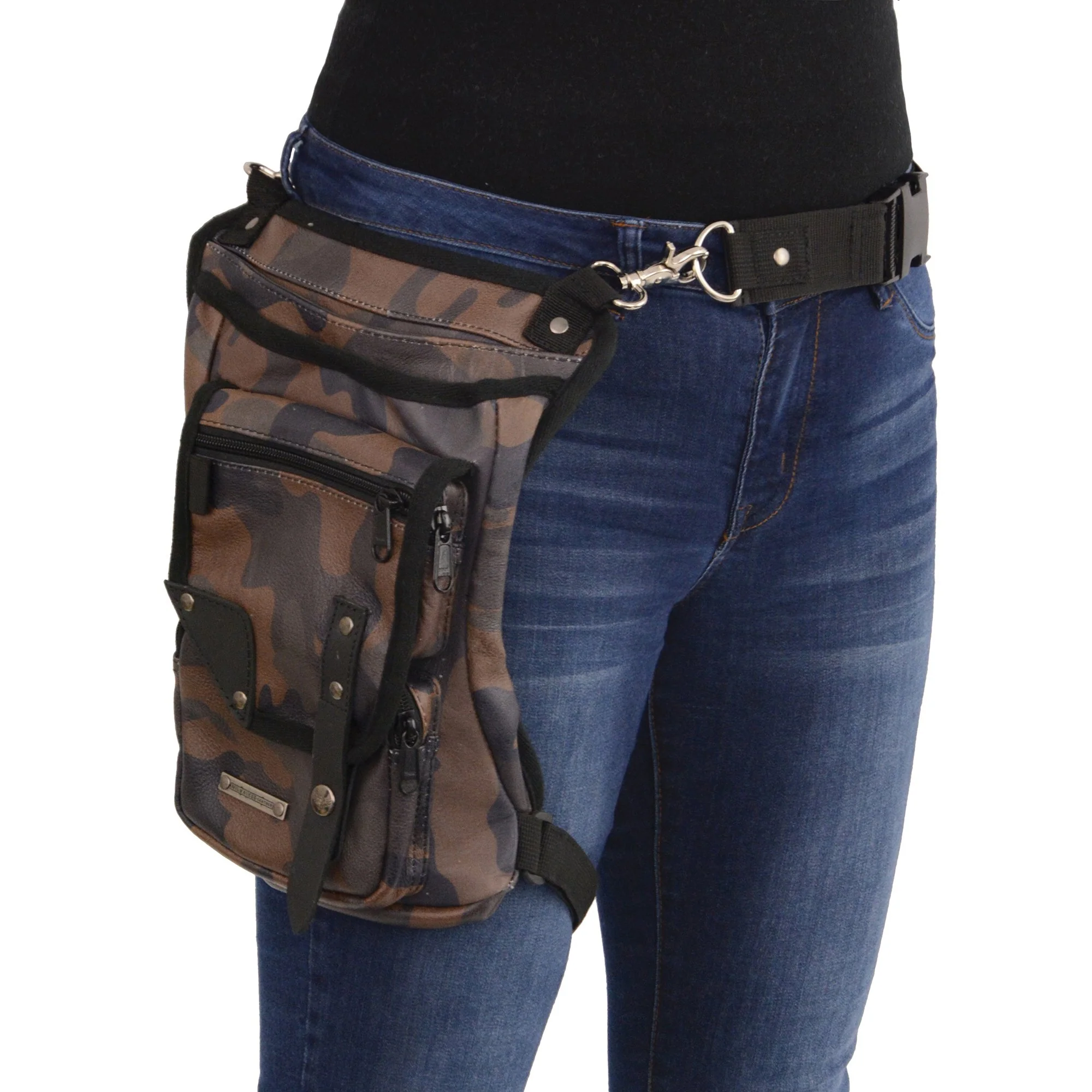 Trendy Milwaukee Leather MP8881 Camouflage Conceal and Carry Leather Thigh Bag with Waist Belt Fine