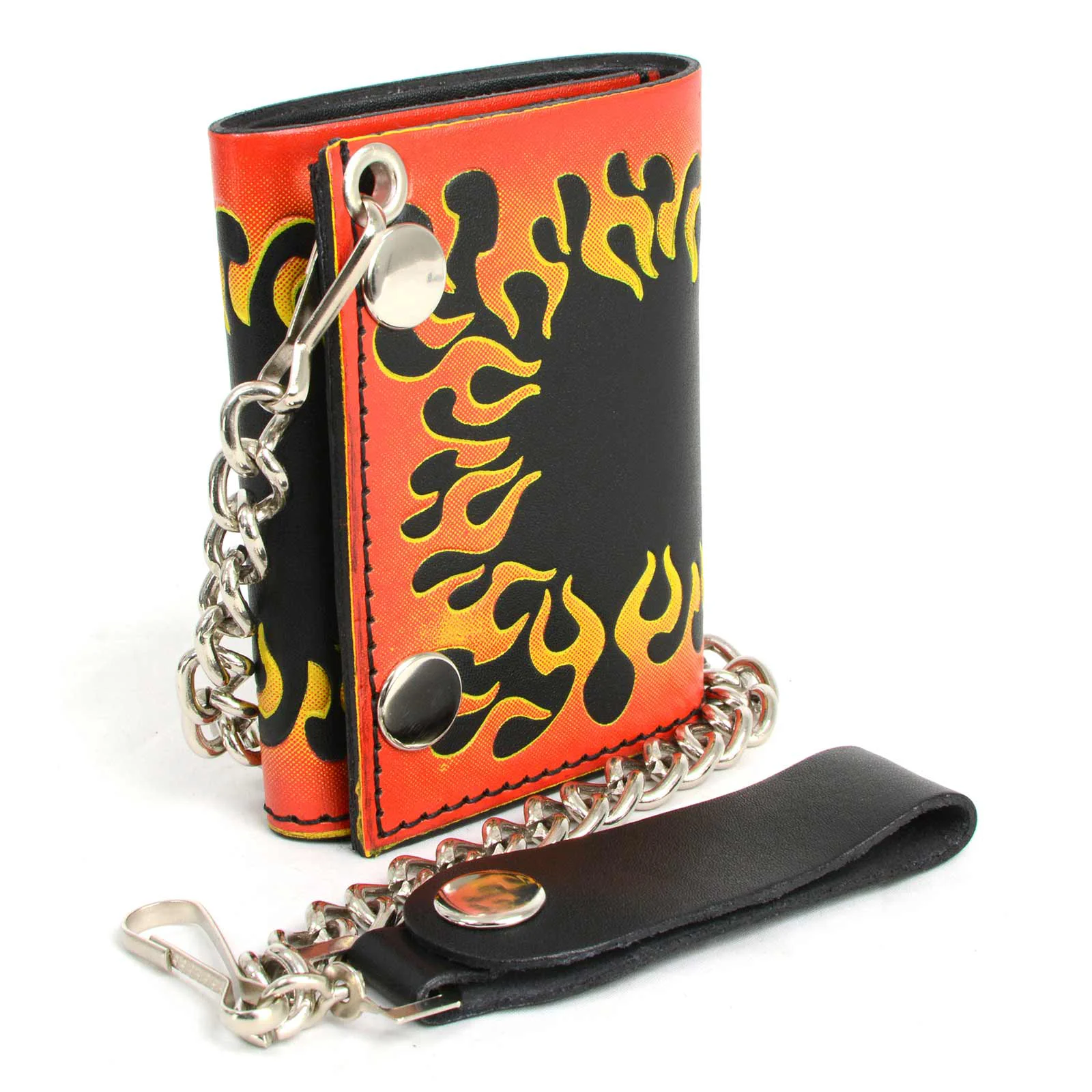 Fashionable Milwaukee Leather MLW7832 Men’s 4 Leather Flamed Tri-Fold Biker Wallet w Anti-Theft Stainless Steel Chain Fine Crafted