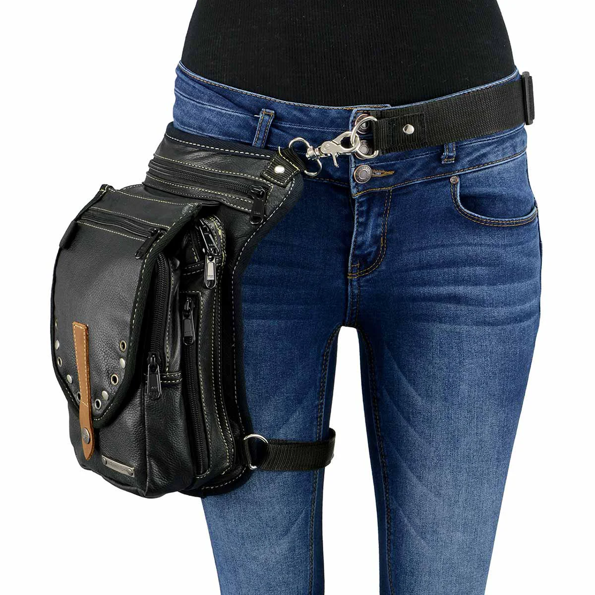 Specialty Milwaukee Leather MP8899 Black Conceal and Carry Leather Thigh Bag with Waist Belt Consistent