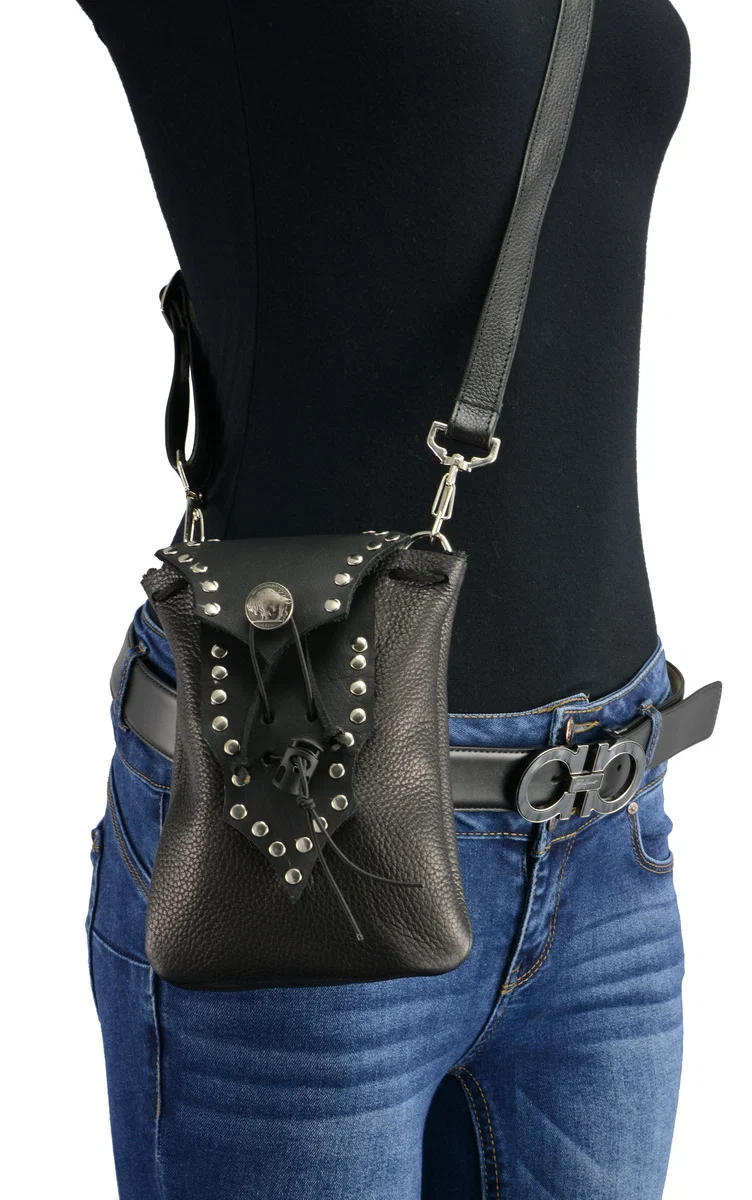 Exclusive Milwaukee Leather MP8857 Women’s Black Leather Drop Set Belt Bag Soft
