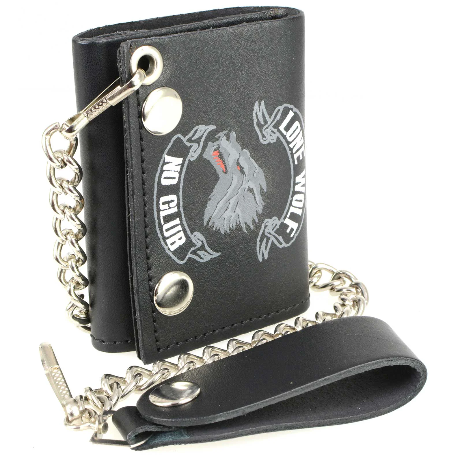 Exclusive Milwaukee Leather MLW7833 Men’s 4 Leather Lone Wolf No Club Tri-Fold Wallet w Anti-Theft Stainless Steel Chain Solid