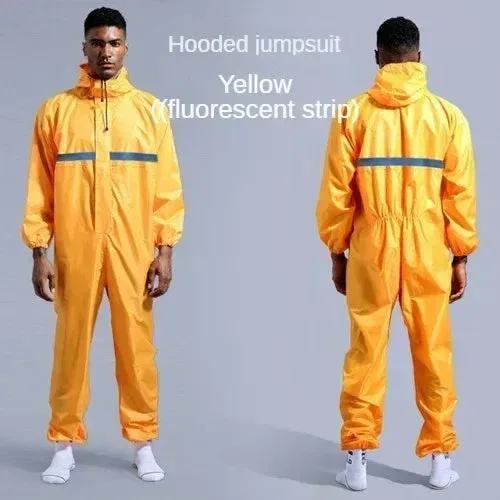 User-Friendly Waterproof Conjoined Raincoat Coverall with Hat – Oil-Resistant Work Safety Suit for Men and Women Natural