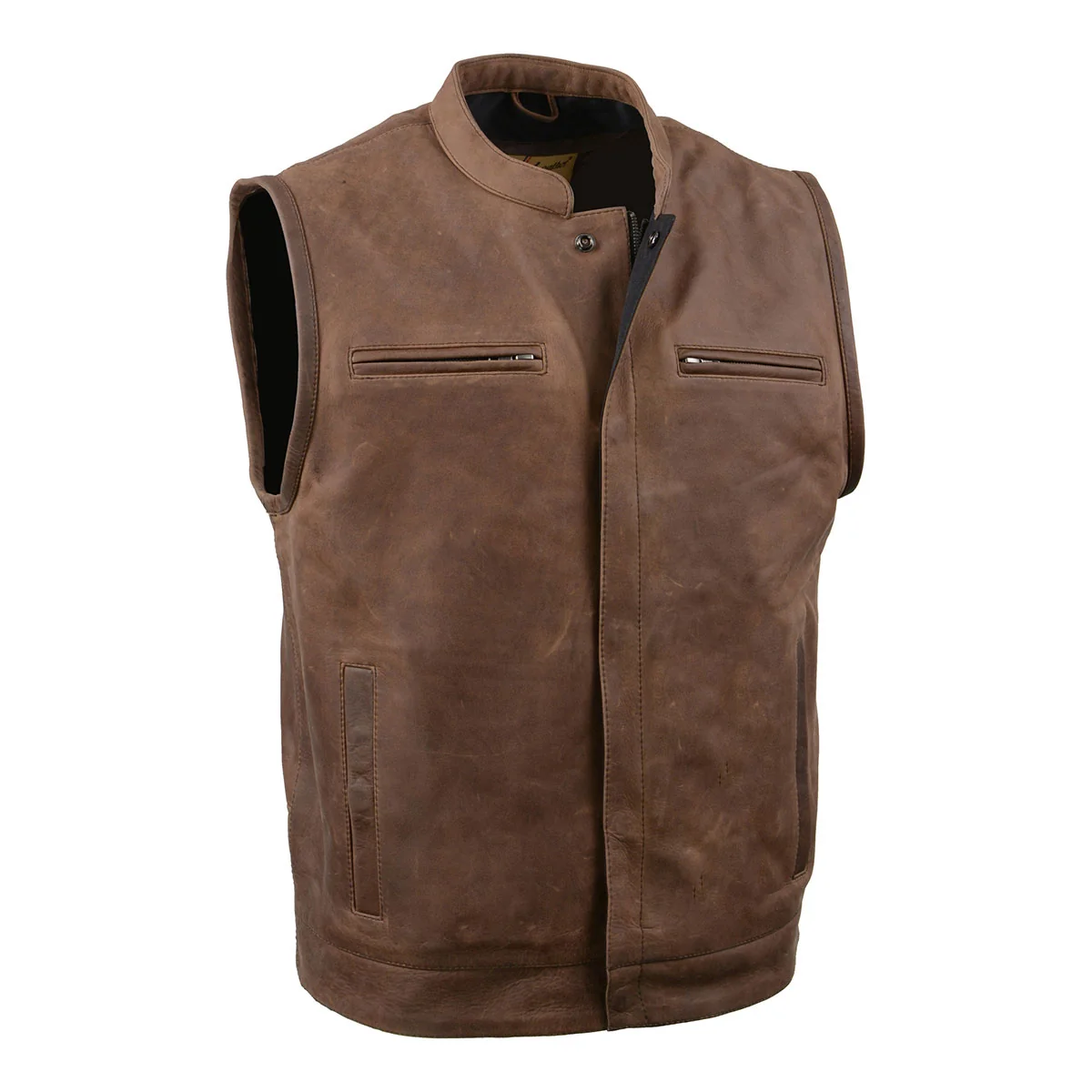 Comfortable Milwaukee Leather MLM3519 Men’s Gambler Crazy Horse Brown Vintage Leather Vest – Club Style Motorcycle Rider Vest Lightweight