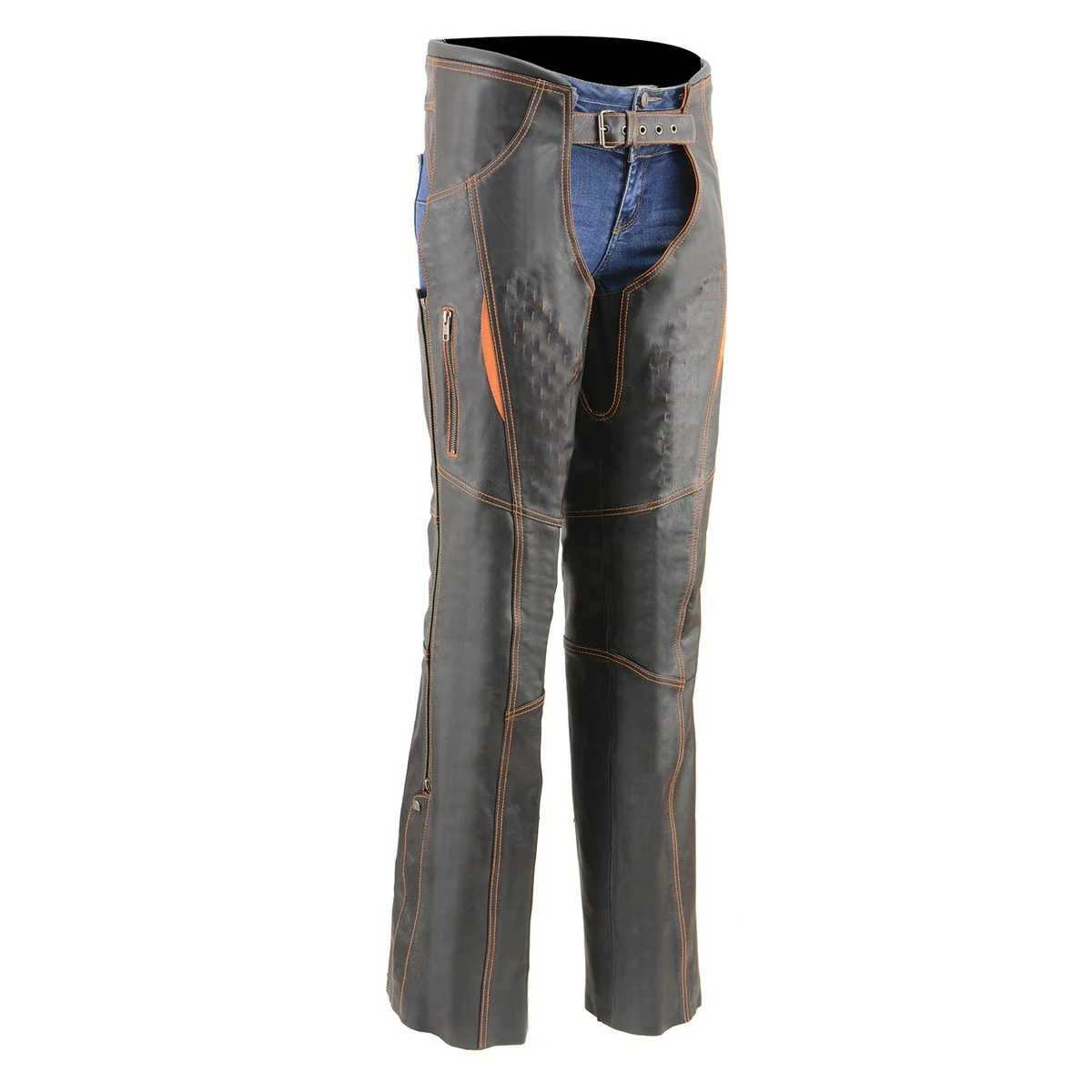 Consistent Milwaukee Leather Chaps for Women Black and Orange Premium Skin Laser Cut Accent Stitching Motorcycle Chap- MLL6525 Outstanding