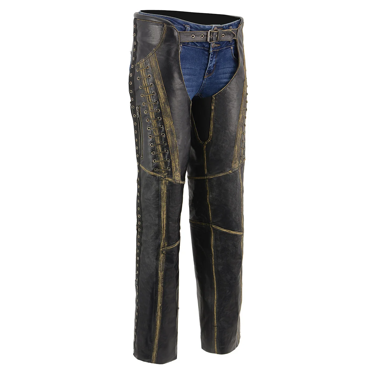 Functional Milwaukee Leather Chaps for Women Black Premium Skin Rubbed Seams- Accented Lace Detailing Motorcycle Chap- MLL6527 Unique