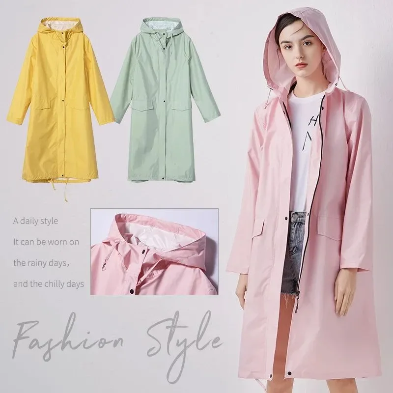 Quality Women s Long Waterproof Raincoat with Hood – Stylish Outdoor Rain Jacket in 9 Colors L–XXL Clean