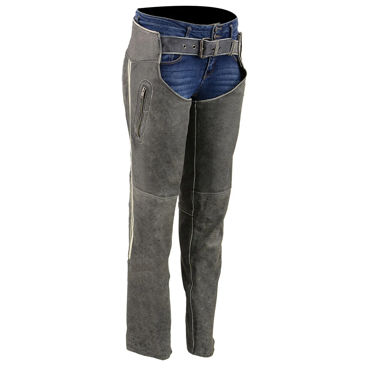 Healthy Milwaukee Leather MLL6505 Women’s Vintage Grey Slate Leather Chaps with Racing Stripes Elite