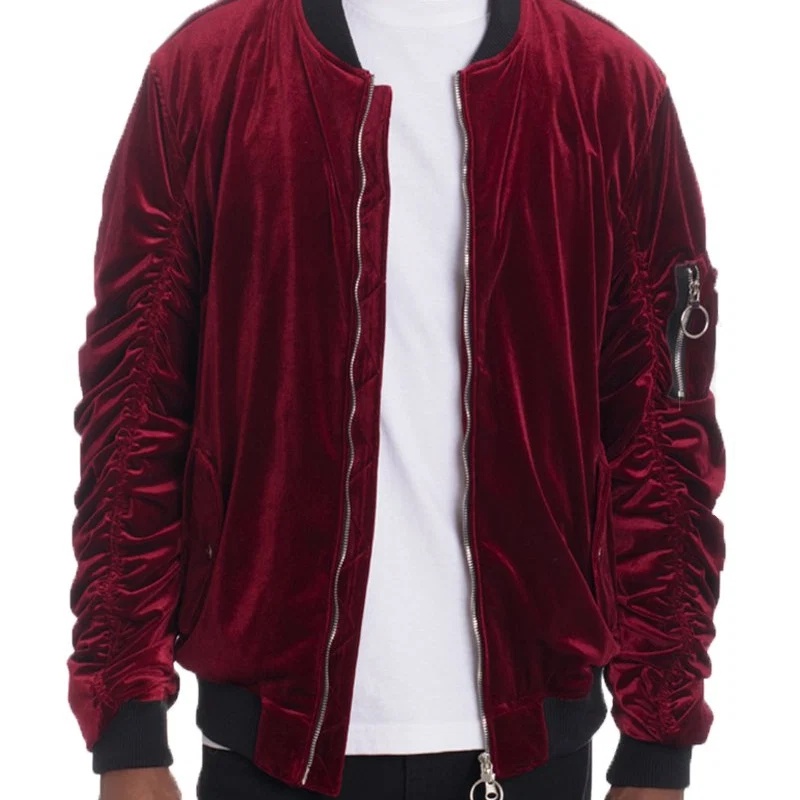 Selected Velour Cinch Sleeve Bomber Jacket Crafted