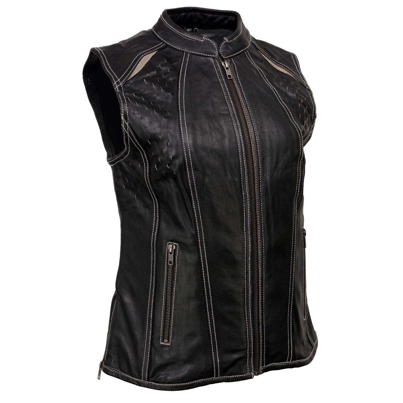 Powerful Milwaukee Leather MLL4507 Women’s Black Leather Purple Accented Laser Cut Vented Scuba Style Motorcycle Rider Vest Eco-Friendly