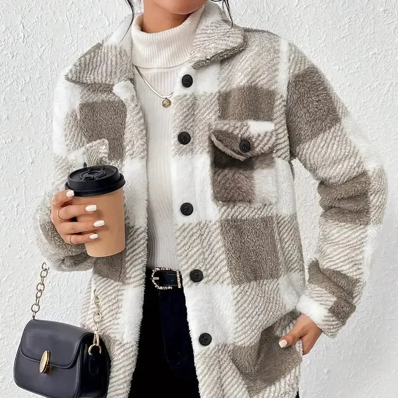 Genuine Plaid Fleece Button-Down Shirt Jacket Carefully Designed