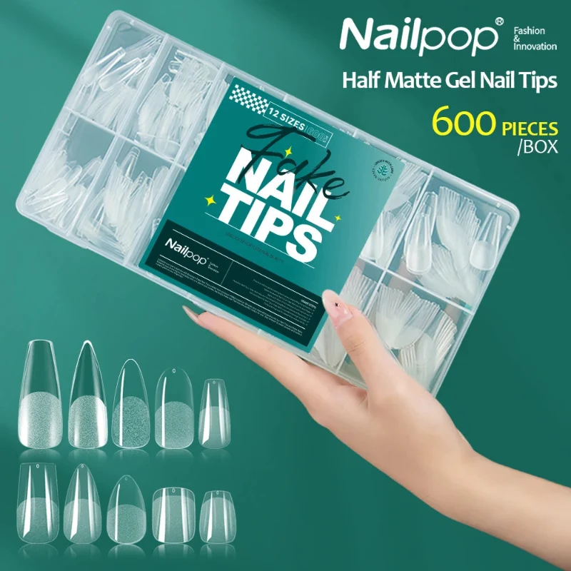 Exceptional Nailpop Half Matte Gel Nail Tips – 600 Pieces Box 12 Sizes Superior