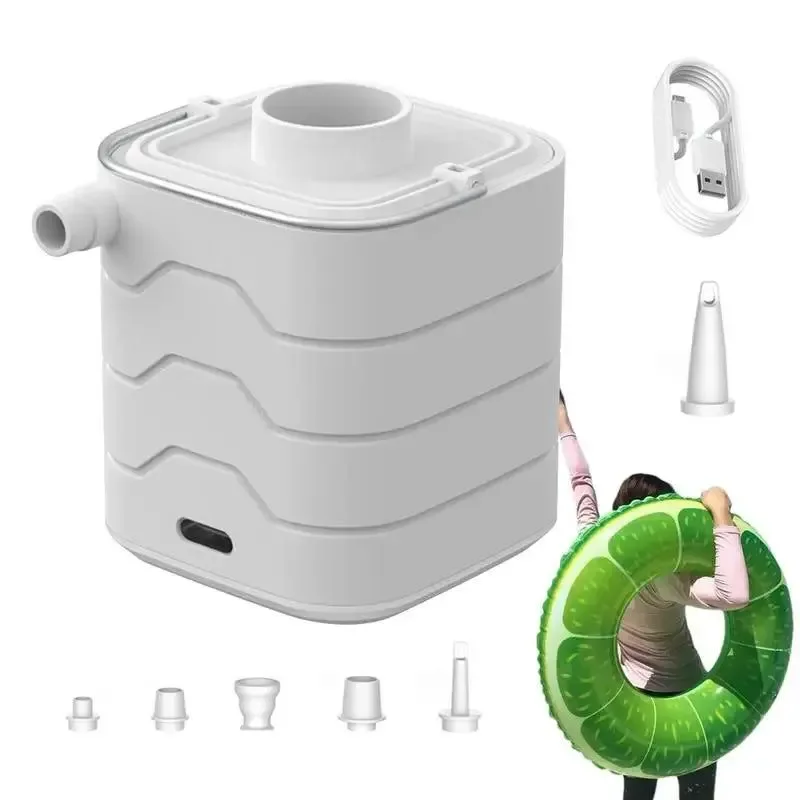 Powerful Portable Electric Air Pump with LED Light – 6 Nozzles USB-C Rechargeable 35W for Air Mattresses Pools Camping Inflatables User-Friendly