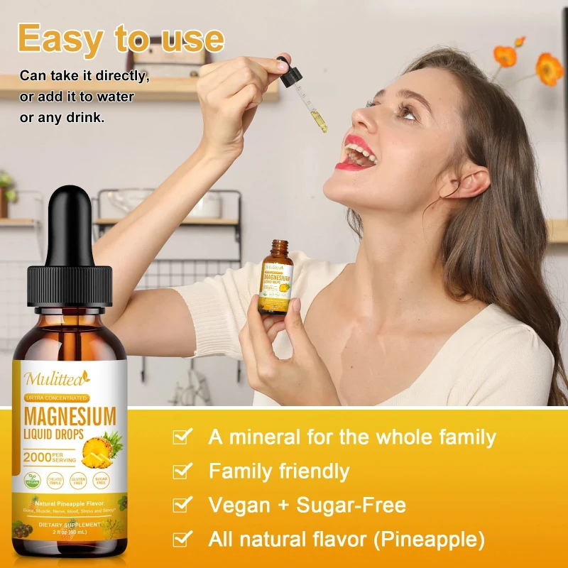 Fast Mulittea Magnesium Liquid Drops – 2 fl oz for Optimal Relaxation and Wellness Fine