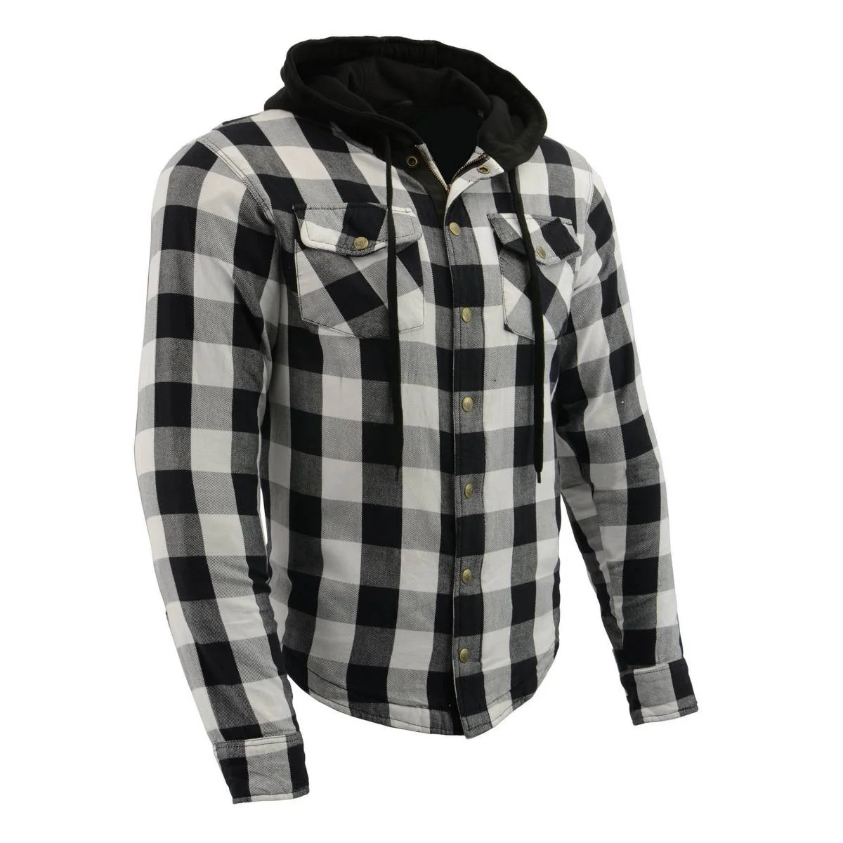 Effective Milwaukee Leather Men s Othello Black White Plaid Hooded Riding Shirt w CE Armor Aramid Fiber Panels – MPM1629 Fine