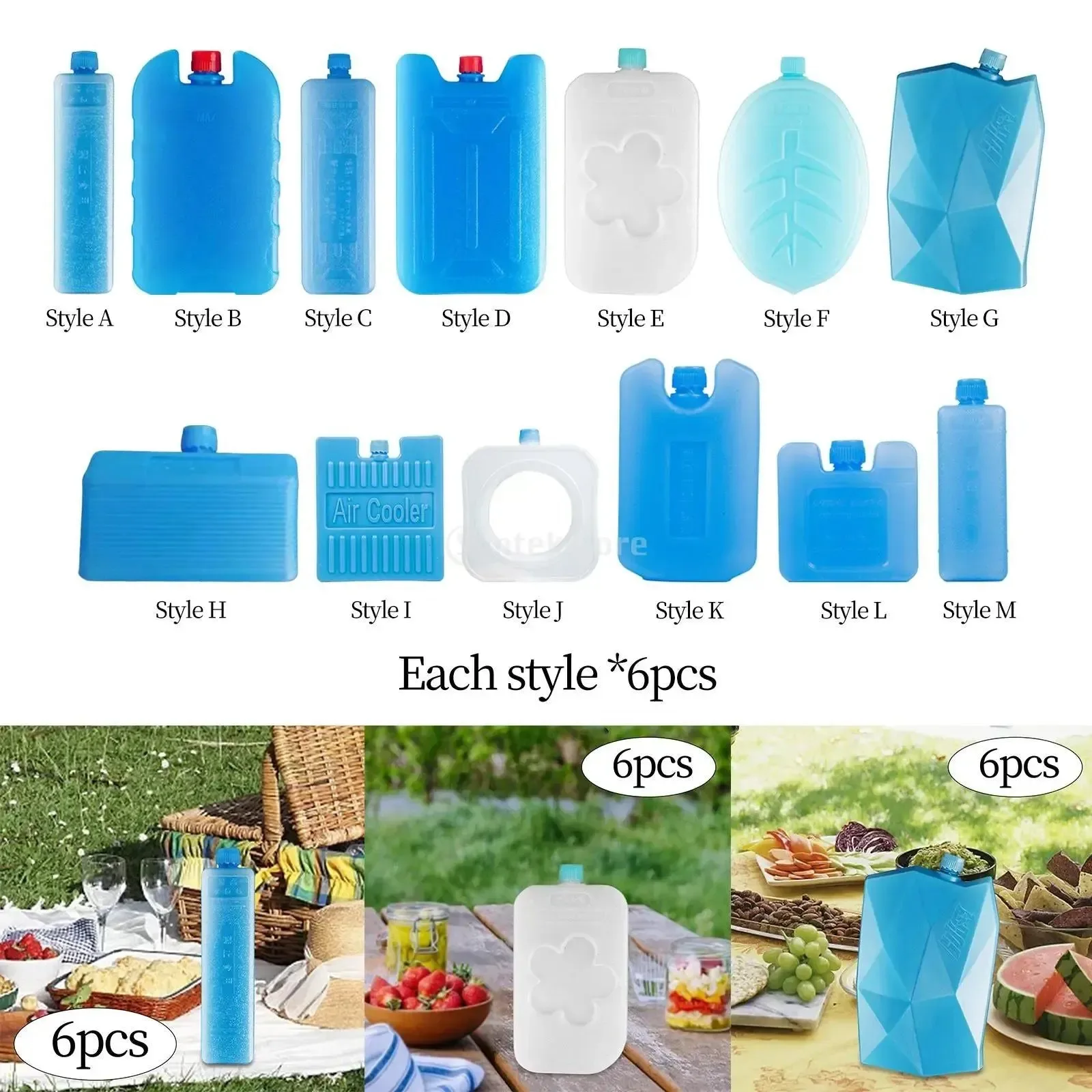 Stylish 6-Piece Ice Box zer Packs – Compact Cooling Solution for Outdoor Indoor Use Natural