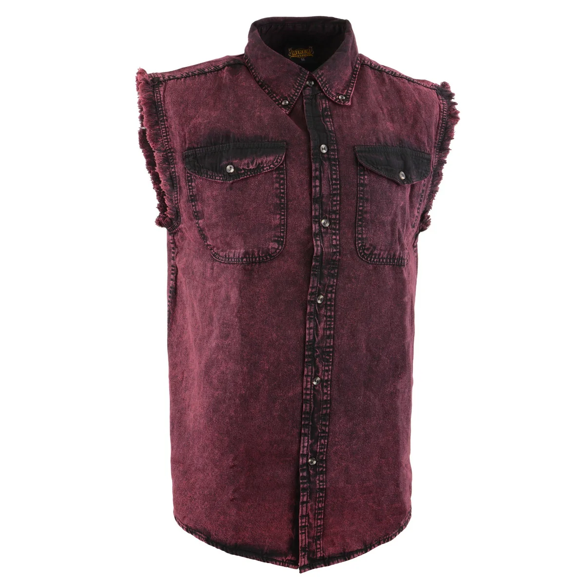 Smart Milwaukee Leather MDM11677 Men s Magenta Classic Button-Down Cut Off Frayed Sleeveless Casual Shirt Smooth