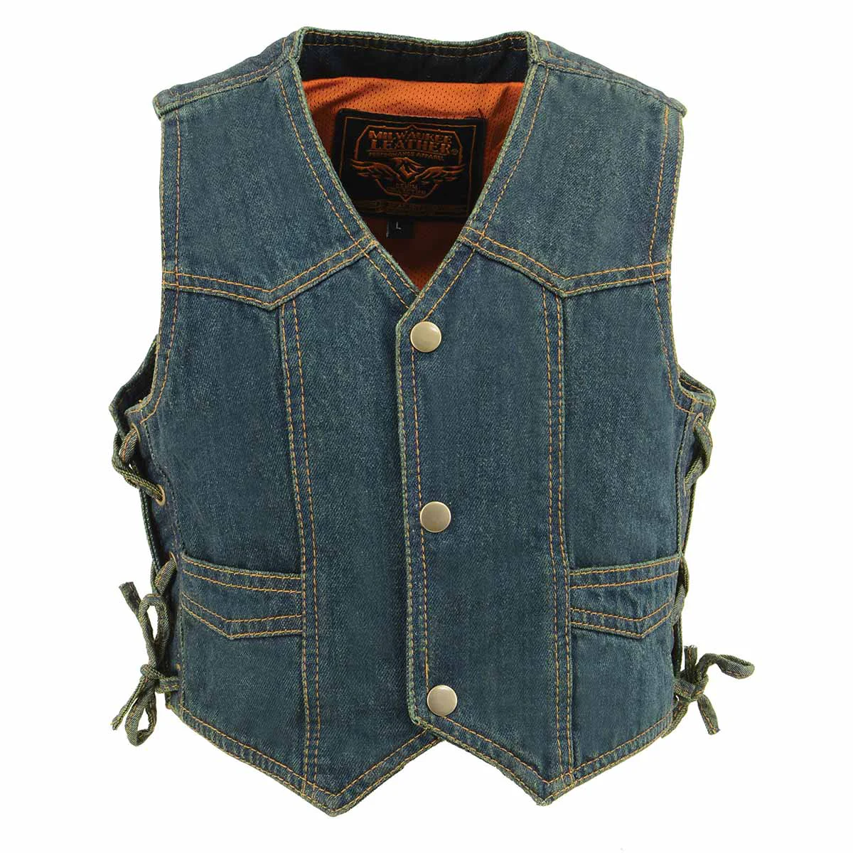 Innovative Milwaukee Leather MDK3900 Kids Classic Blue Denim Side Lace Vest Expertly Made