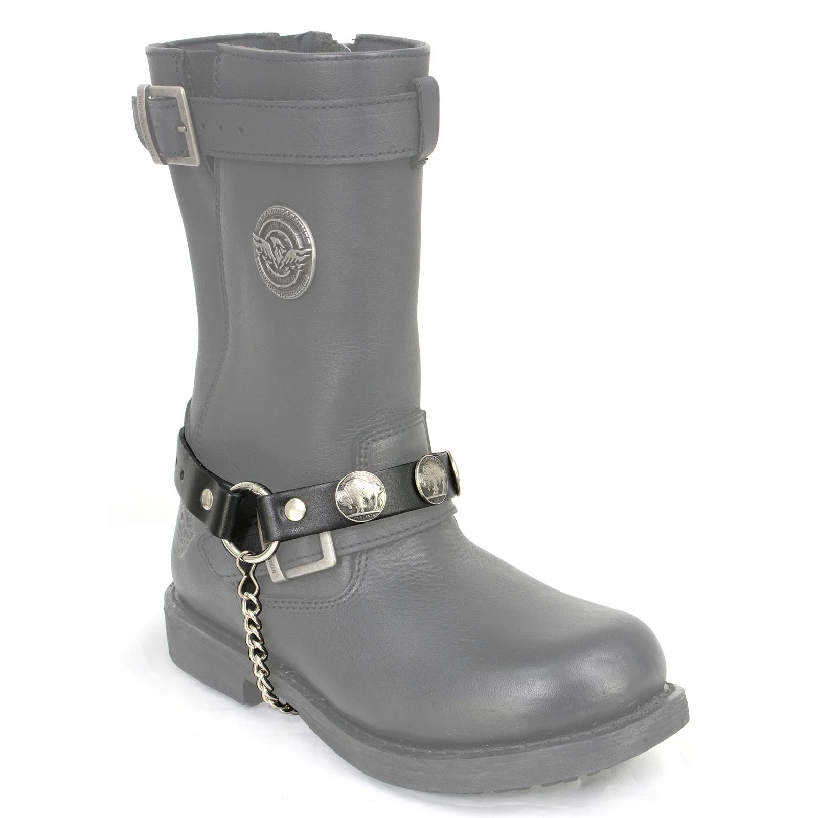 Enhanced Milwaukee Leather Silver Boot Chain w Vintage Buffalo Coin Medallion Adjustable Strap – MLA3002 Next-Generation