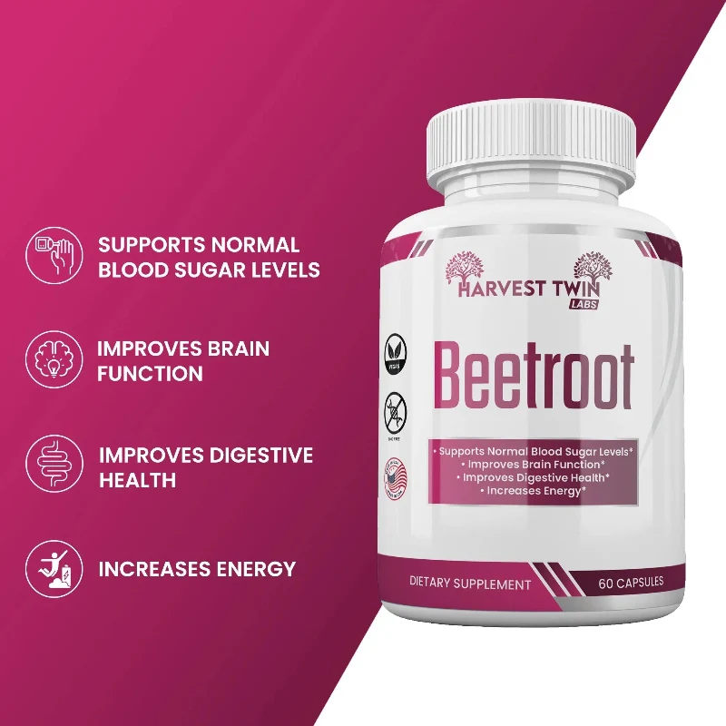 Artisan Harvest Twin Labs Beetroot Dietary Supplement – 1300mg Organic Beetroot Powder 60 Capsules Stylish