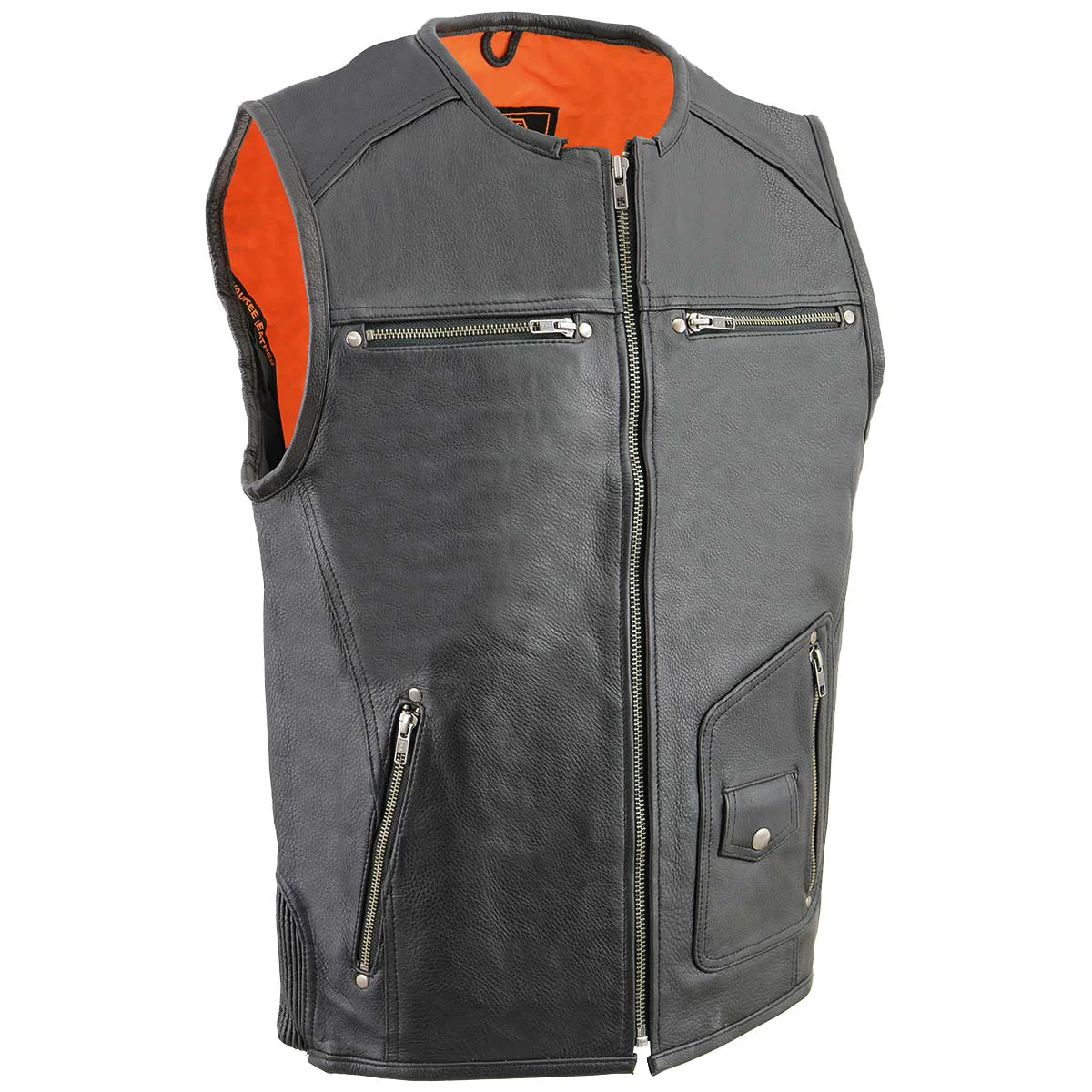 Innovative Milwaukee Leather MLM3570 Men’s Black Leather Vest with Side Stretch Flex Practical
