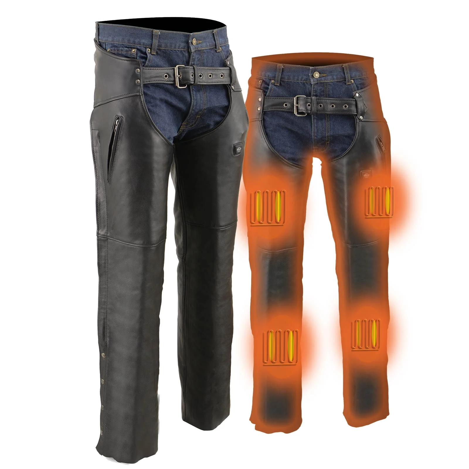 Innovative Milwaukee Leather MLM5513 Men’s Black ‘Heated’ Motorcycle Leather Winter Chaps with Zippered Thigh Pockets Pure