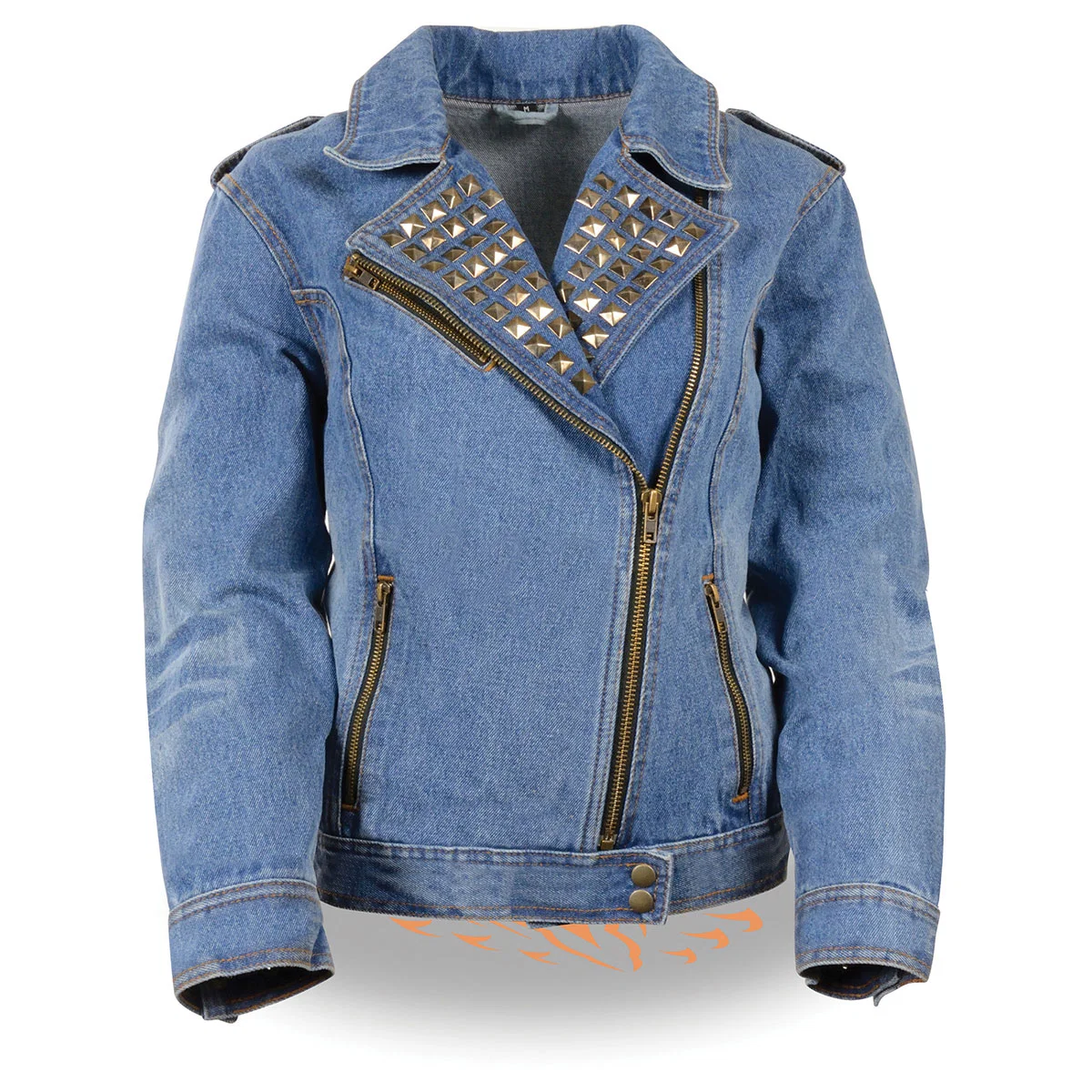 Trendy Milwaukee Leather MDL2000 Women’s Blue Denim Jacket with Studded Spikes Advanced