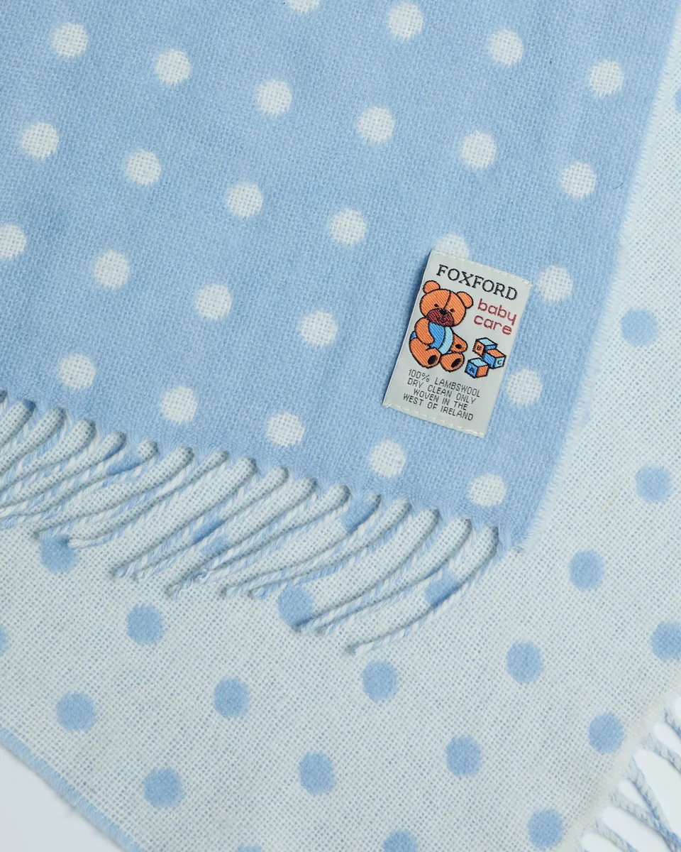 Clean Foxford Blue Spot Lambswool Baby Blanket Responsible