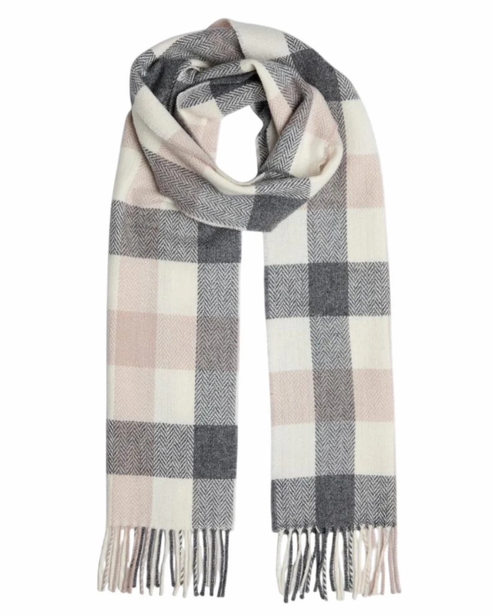 Casual Foxford Neutral Block Check Lambswool Scarf Recyclable