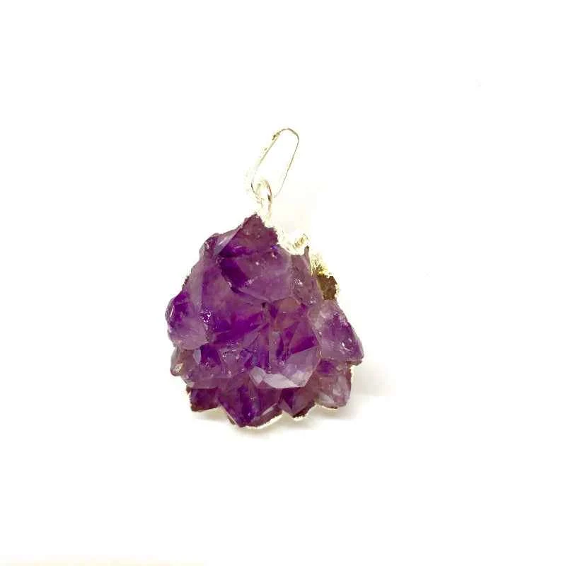 Powerful Purple Raw Crystal Pendant Necklace Gold Chain Comfortable