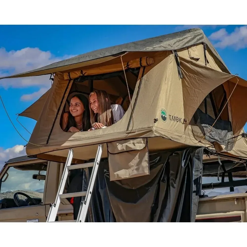 Refined Premium 4-Season Roof Top Tent – Waterproof Aluminum Frame Includes Foam Mattress Ladder Selected