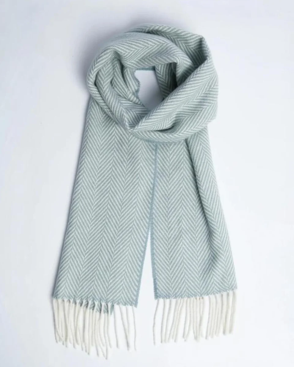 Clean Foxford Sage Herringbone Cashmere Blend Scarf Superior