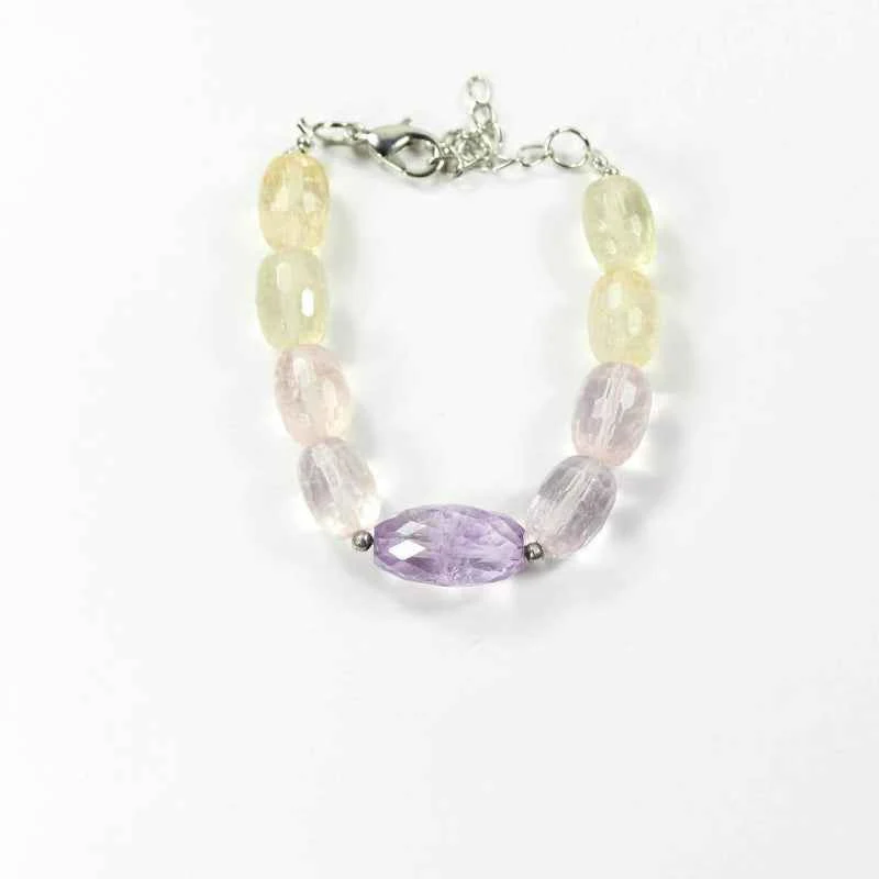 Smooth Multi-Color Faceted Bead Bracelet with Silver Clasp Powerful