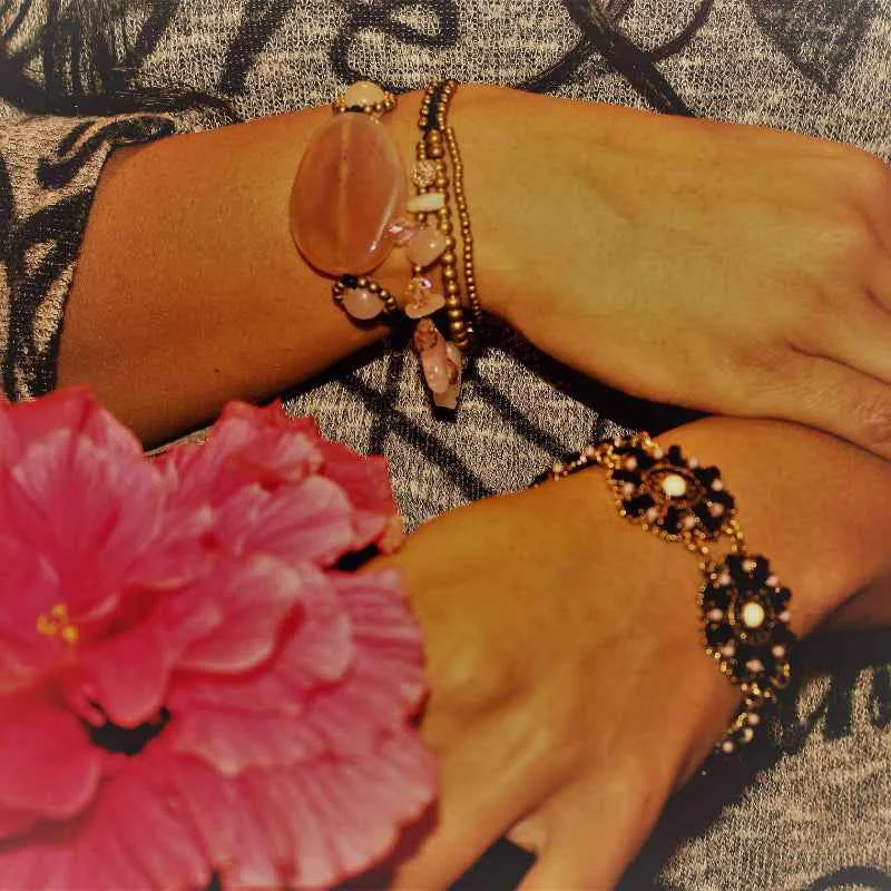 Sustainable Rose Quartz and Gold Beaded Bracelet Expertly Made