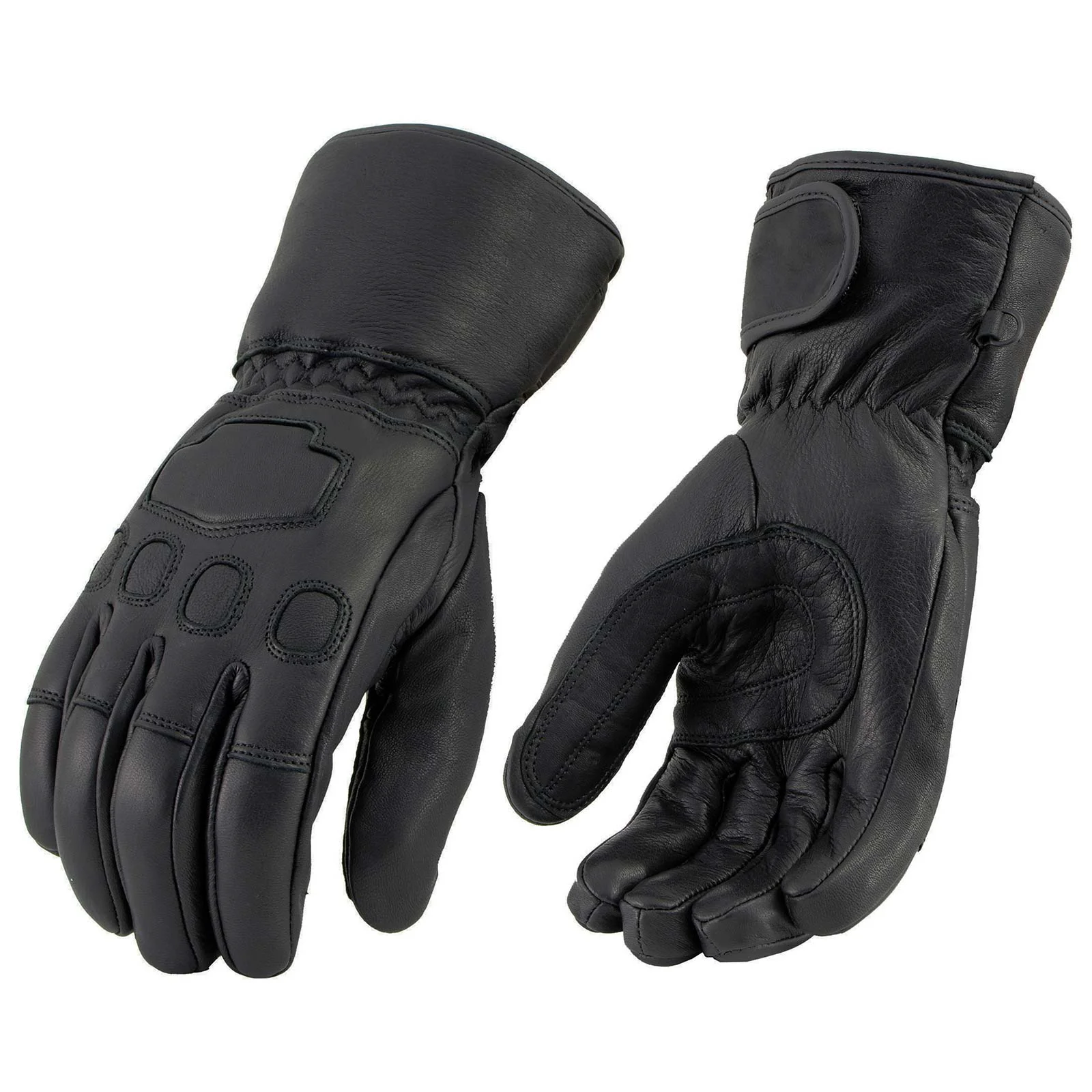 Classic Milwaukee Leather MG7534 Men’s Black Deerskin Gauntlet Motorcycle Gloves w Wrist Strap Cinch Closure Prestigious