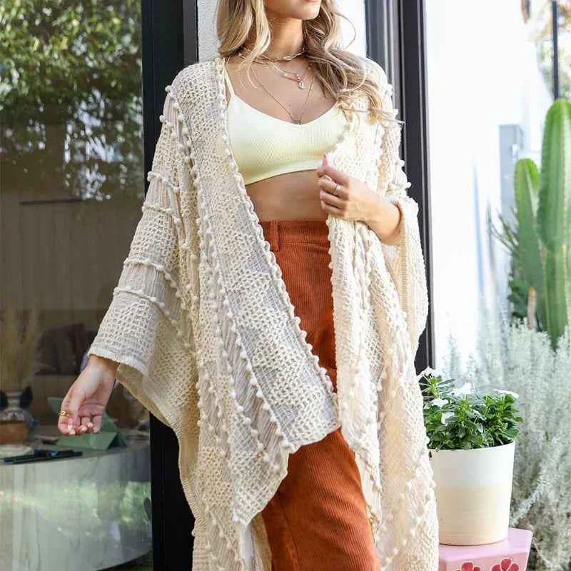 Breathable Women Sheer Knit Open Front Long Cardigan Lightweight Cover Up Detailed