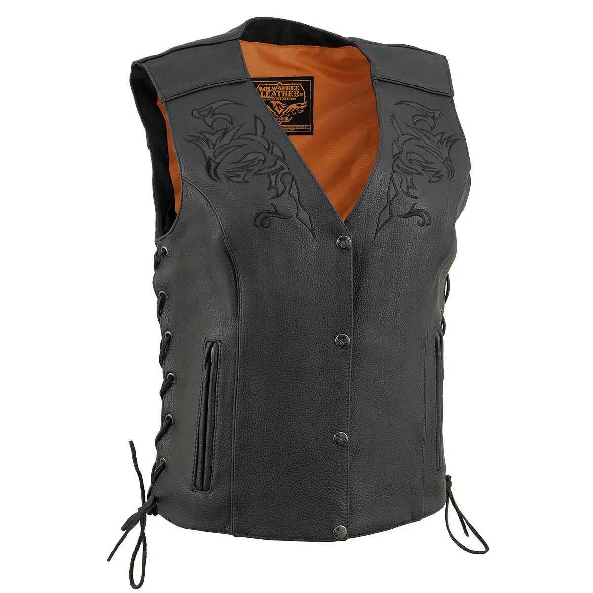 Trusted Milwaukee Leather ML1296 Women’s Black Leather Side Laced Motorcycle Vest w Reflective Tribal Verified