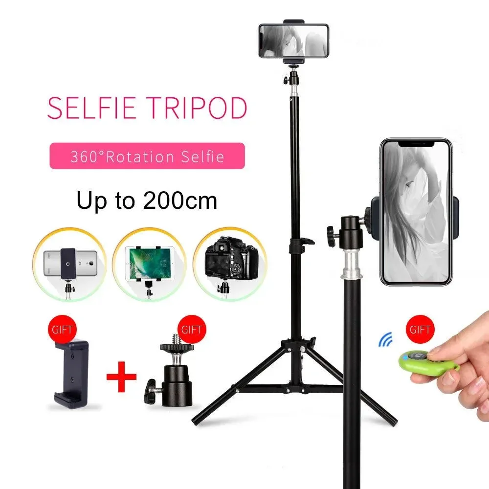 First-Class Flexible Phone Tripod Stand with Ring Light Bluetooth Remote – 200cm Smooth