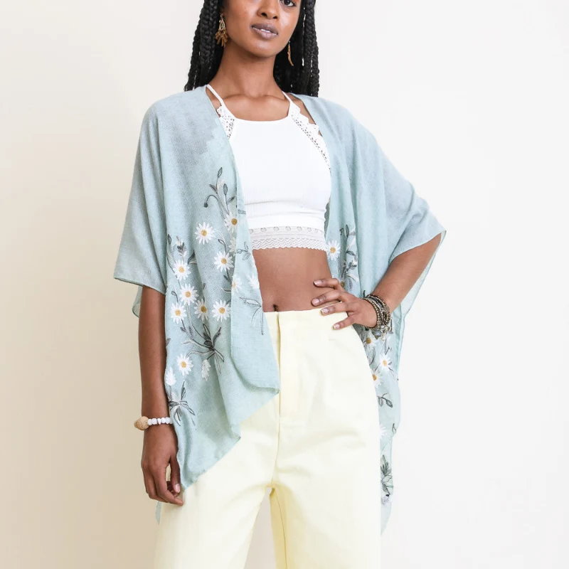 Smart Women Floral Lightweight Kimono Cardigan Open Front Cover Up Practical