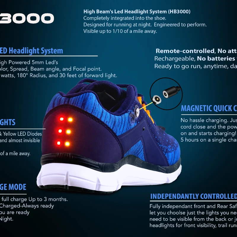 Soft High Beam HB3000 LED Running Shoe with Rear Safety Lights