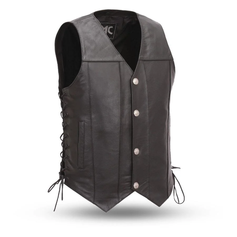 Safe First Manufacturing FMM612BSF Men s The Gun Slinger Western Style Leather Vest with Conceal Cary Pockets and Side Lacing Exclusive