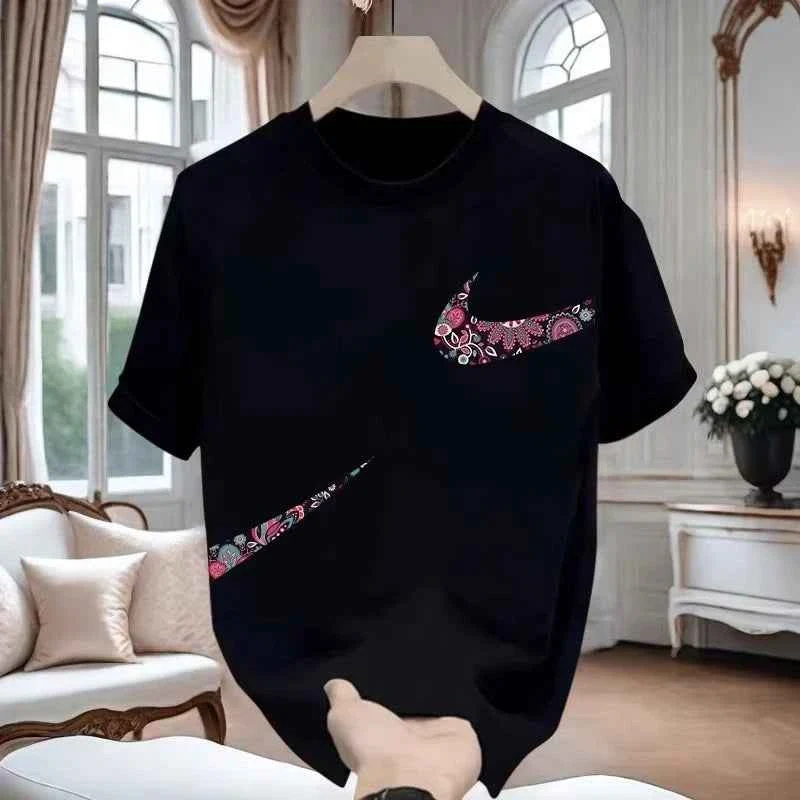 Trendy Nike Floral Logo T-shirt – Stylish Casual Wear for Men Black White Options Expertly Made