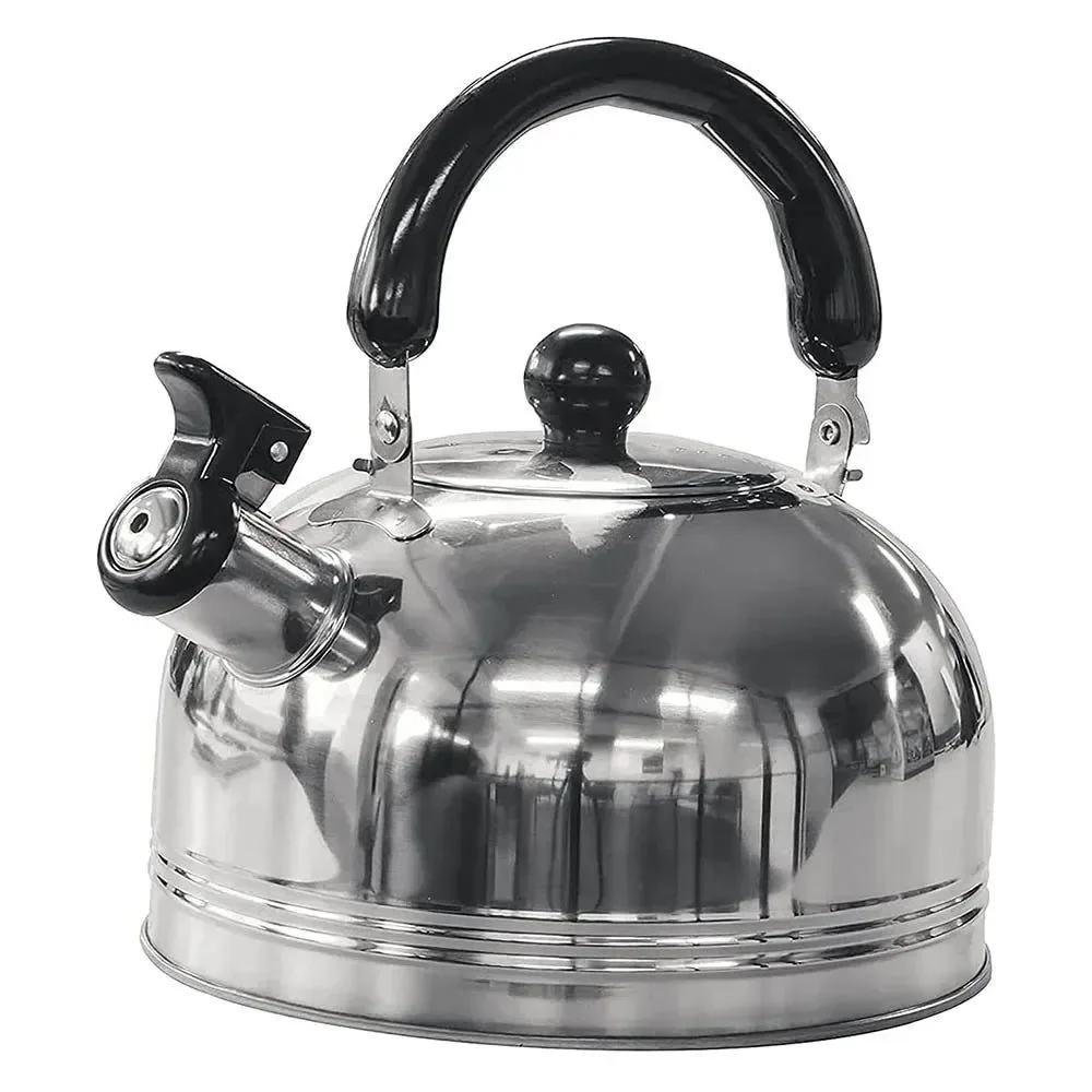 Classic 2L Stainless Steel Whistling Kettle with Foldable Handle for Camping and Stove Use Elegant