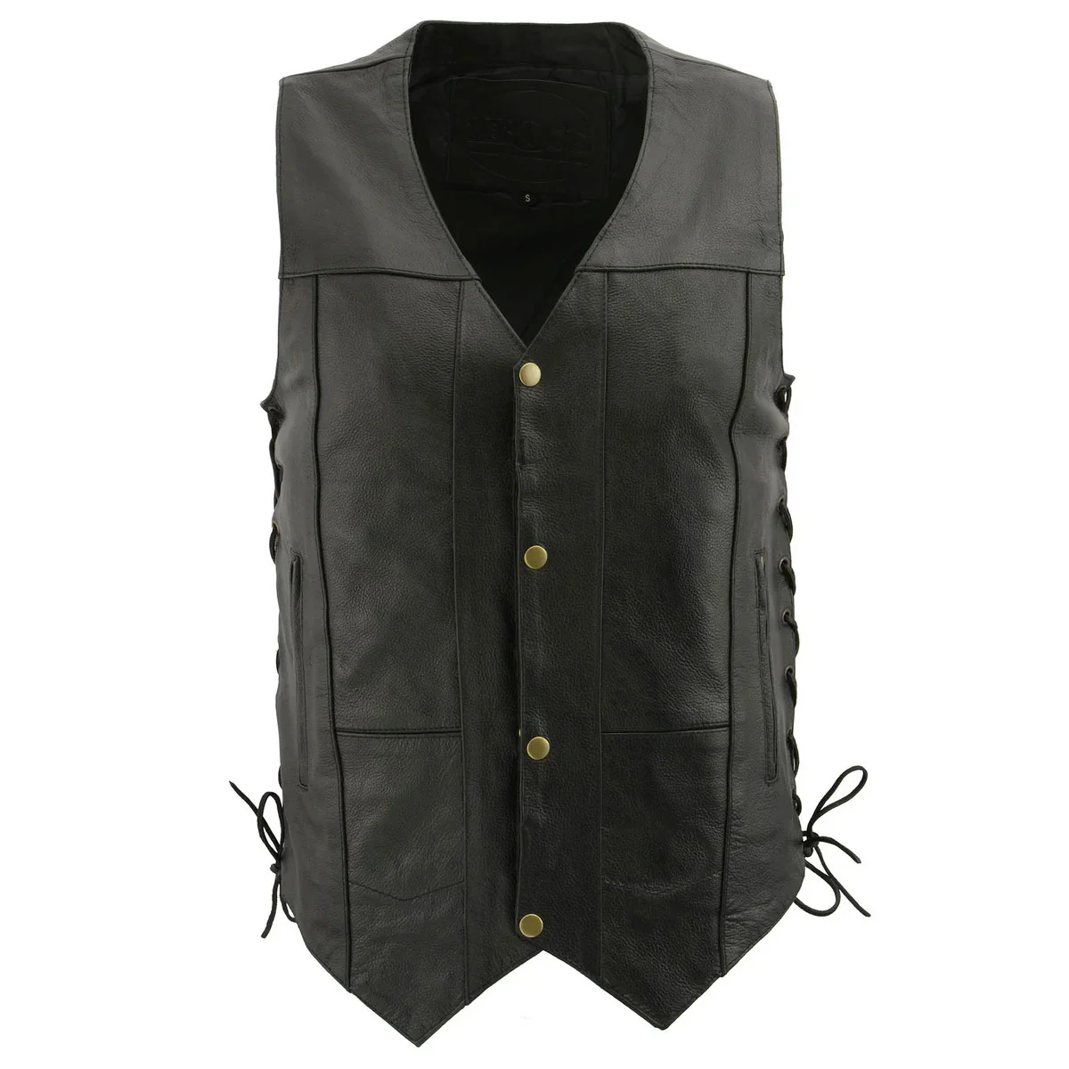 Smooth M Boss Motorcycle Apparel BOS13508 Men’s Black Side Lace Leather Vest with Quick Draw Pocket Certified